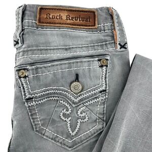 Rock Revival Alba Skinny Jeans‎ Women's Grey Distressed Frayed Hem Size 25